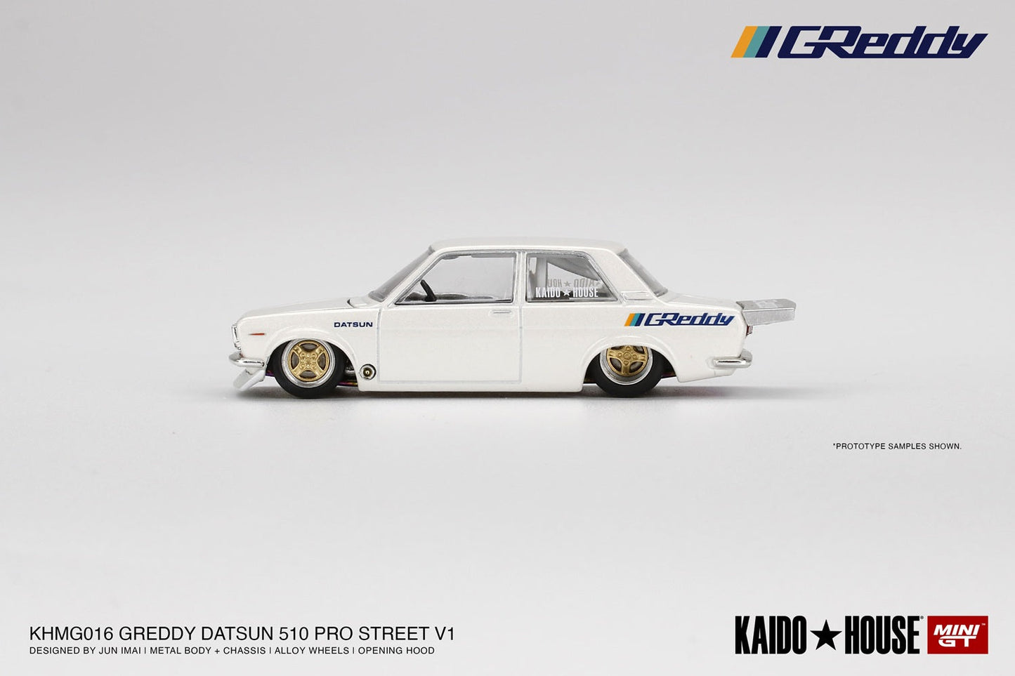 Mini GT - Datsun 510 Pro Street GREDDY Pearl White - KAIDO HOUSE Scala 1/64 KHMG016