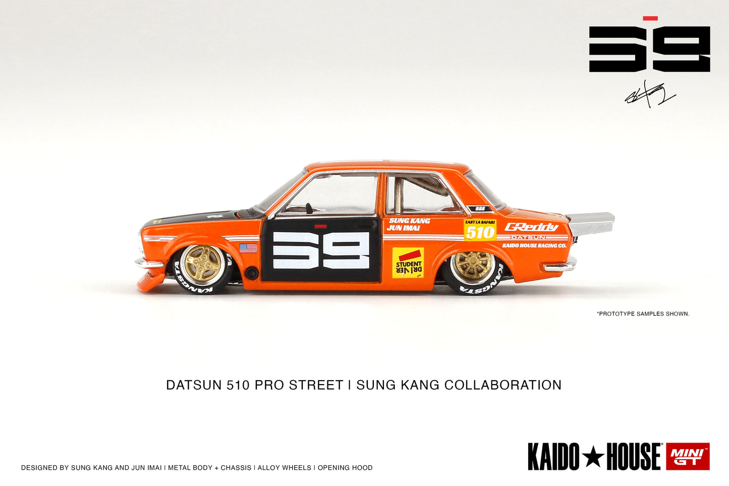 KAIDO HOUSE Mini GT - Datsun 510 Pro Street SK510 Orange - Scale 1/64 KHMG004