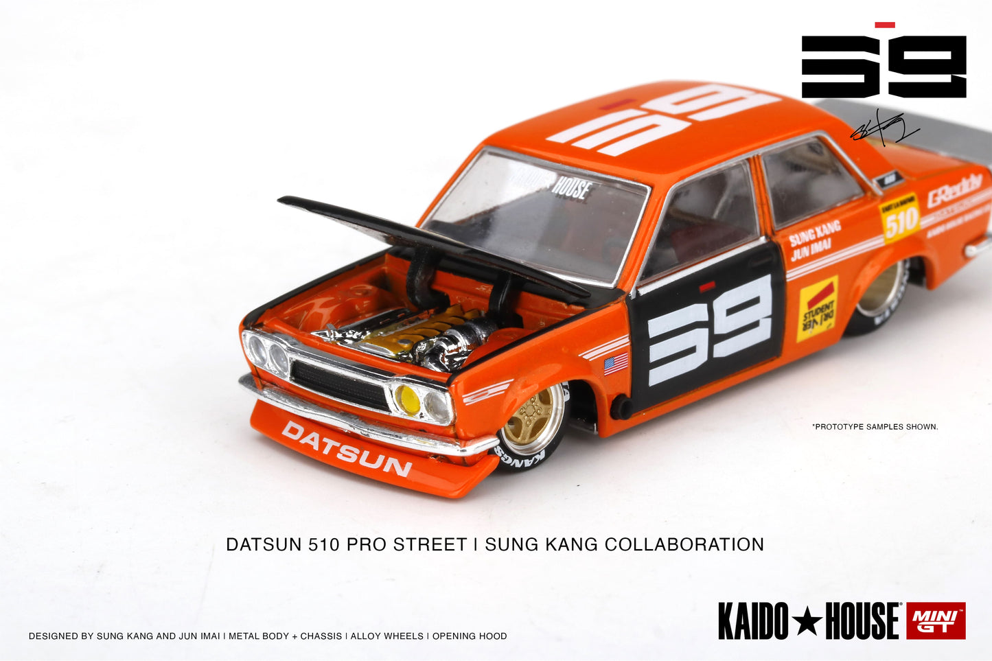 KAIDO HOUSE Mini GT - Datsun 510 Pro Street SK510 Orange - Scala 1/64 KHMG004