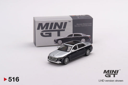 Mini GT - Mercedes-Maybach S680 Cirrus Silver / Nautical Blue Metallic RHD - Scale 1/64 MGT00516-R