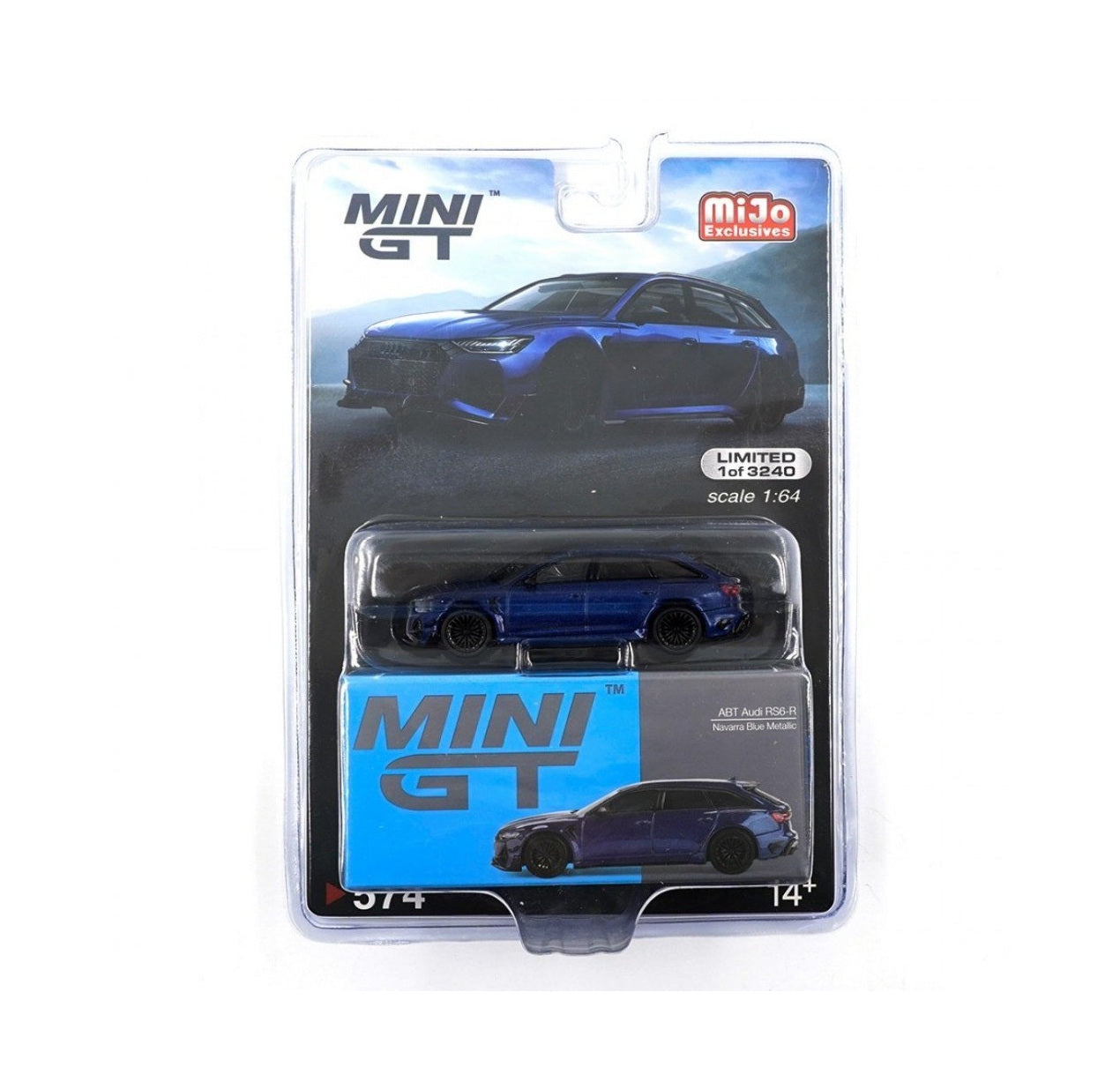 Mini GT - ABT Audi RS6-R Navarra Blue Metallic MiJo Exclusives - Scala 1/64 MGT00574-MJ LHD