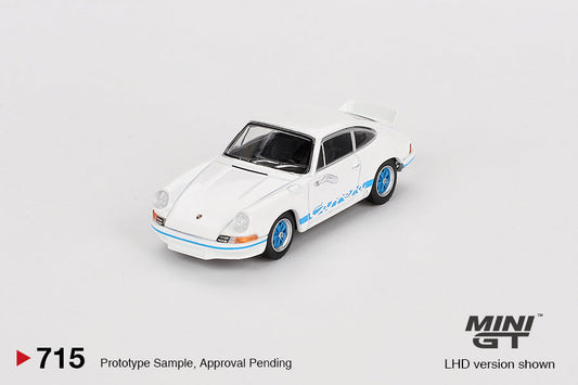 Mini GT - Porsche 911 Carrera RS 2.7 Grand Prix White with Blue Livery - Scala 1/64 MGT00715-L