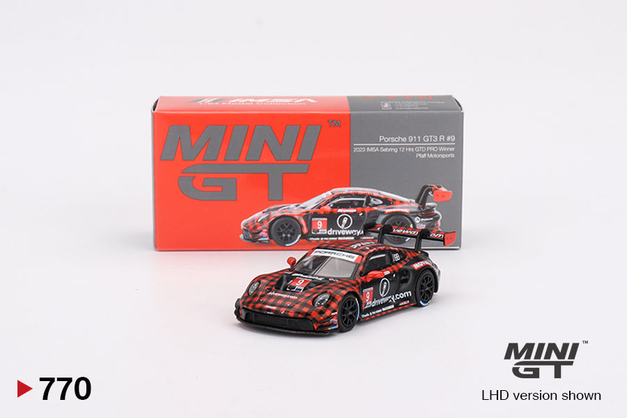 Mini GT - Porsche 911 GT3 R #9 GTD PRO Pfaff Motorsports IMSA 2023 Sebring 12 Hrs. Winner - Scala 1/64 MGT00770