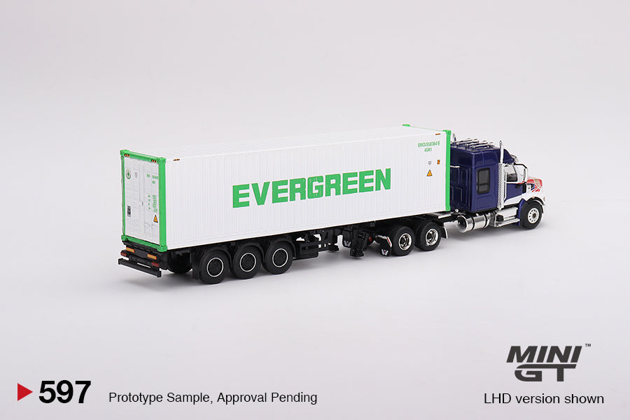 Mini GT - Western Star 49X Blue w/ 40' Reefer Container "EVERGREEN" - Scale 1/64 MGT00597