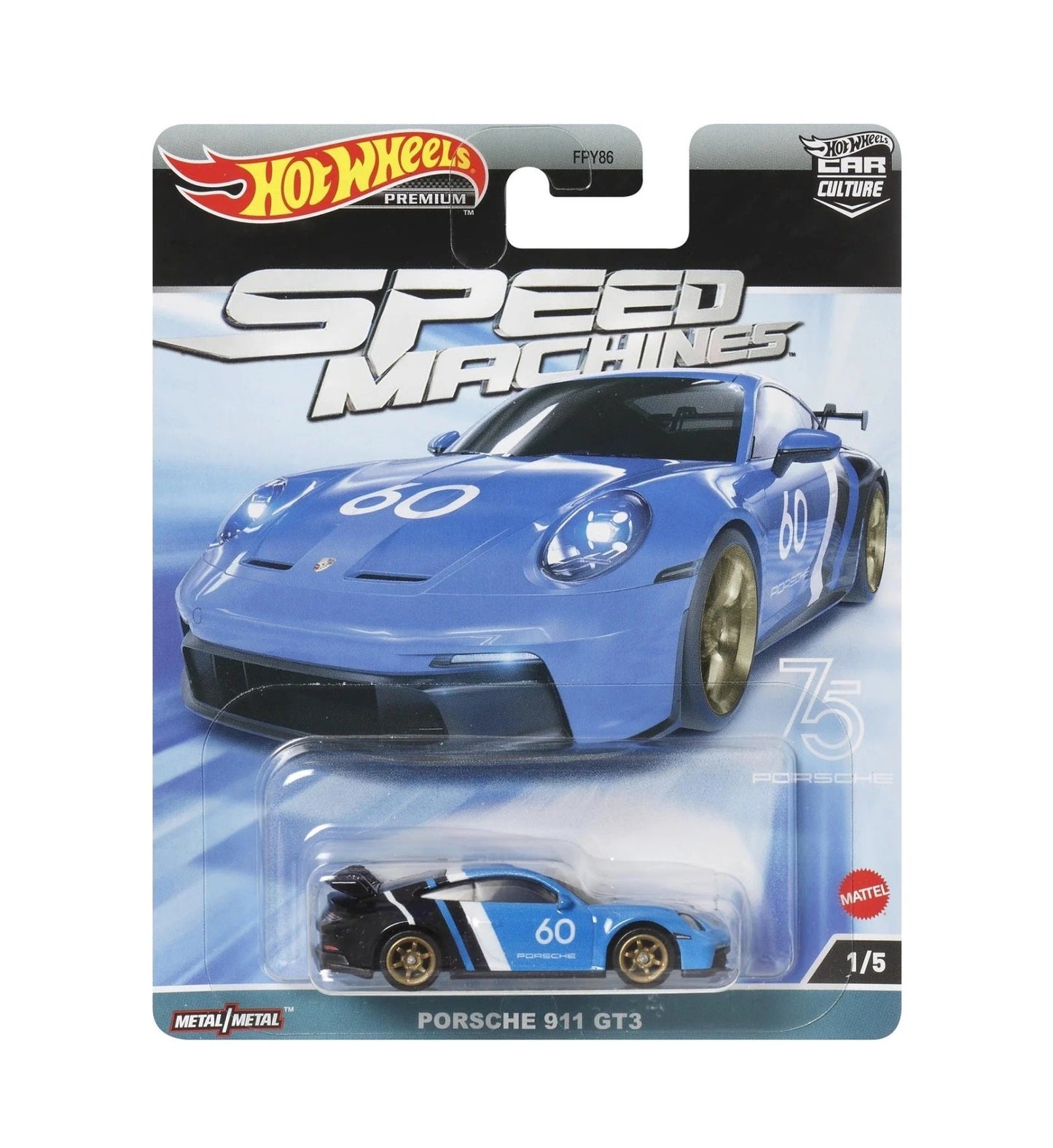 Hot Wheels Premium - Porsche 911 GT3 Blue Speed Machines - Series Car Culture - Scala 1/64