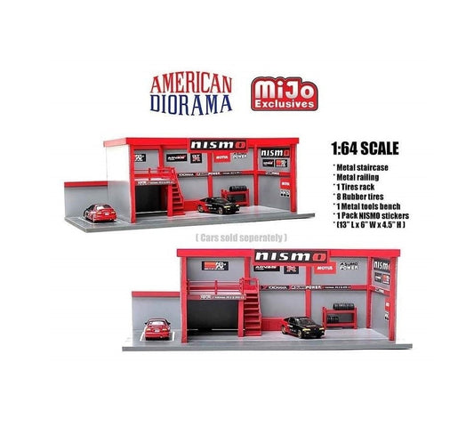 American Diorama - Garage Diorama with Advan Stickers Included Cars Not Included - Scala 1/64 AD-76530MJ