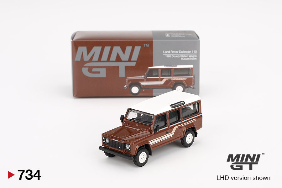 Mini GT - Land Rover Defender 110 1985 County Station Wagon Russet Brown - Scala 1/64 MGT00734-L