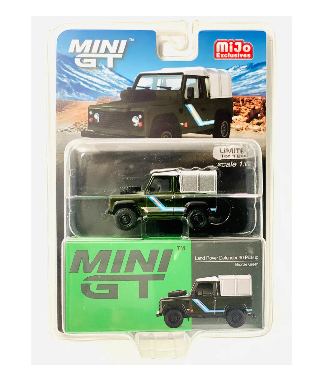 Mini GT - Land Rover Defender 90 Pickup Bronze Green LDH MiJo Exclusives - Scala 1/64 MGT00402-MJ