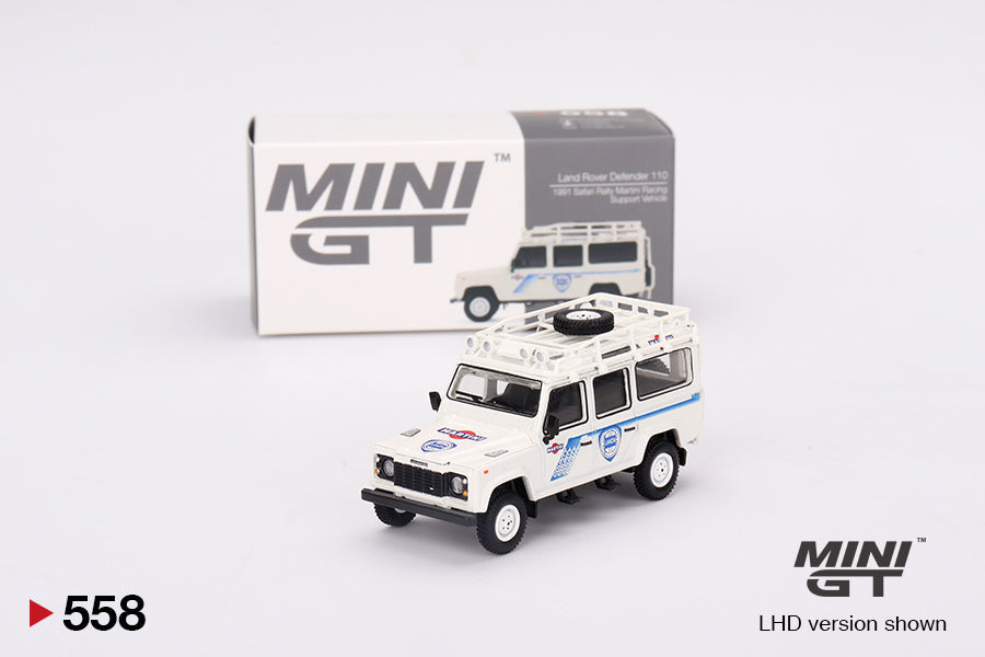 Mini GT - Land Rover Defender 110 1991 Safari Rally Martini Racing Support Vehicle LDH - Scale 1/64 MGT00558