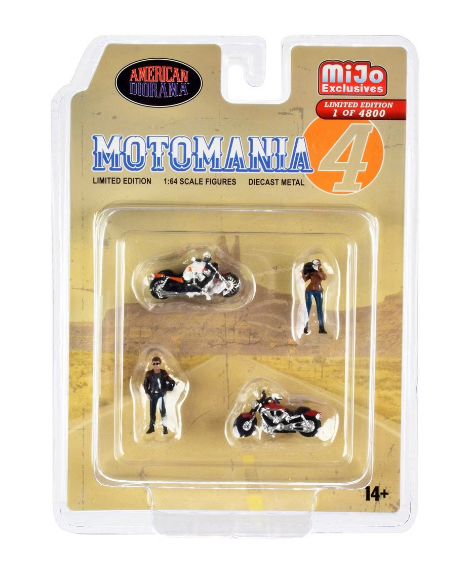 American Diorama - "Motomania 4" 4 piece Diecast Set (2 Figures and 2 Motorcycles) MiJo Exclusives - Scale 1/64 AD-76504MJ