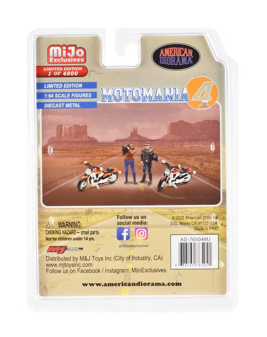 American Diorama - "Motomania 4" 4 piece Diecast Set (2 Figures and 2 Motorcycles) MiJo Exclusives - Scale 1/64 AD-76504MJ