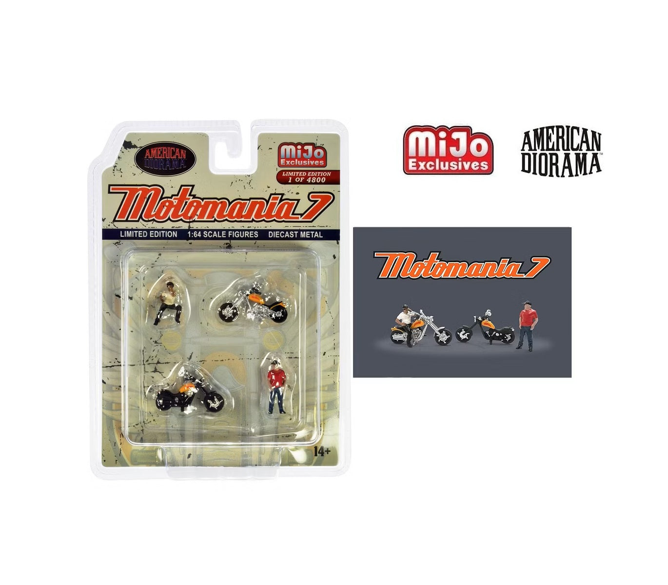 American Diorama Motomania 7 - 4 piece Diecast Figure Set MiJo Exclusives - Scale 1/64 AD-76520MJ