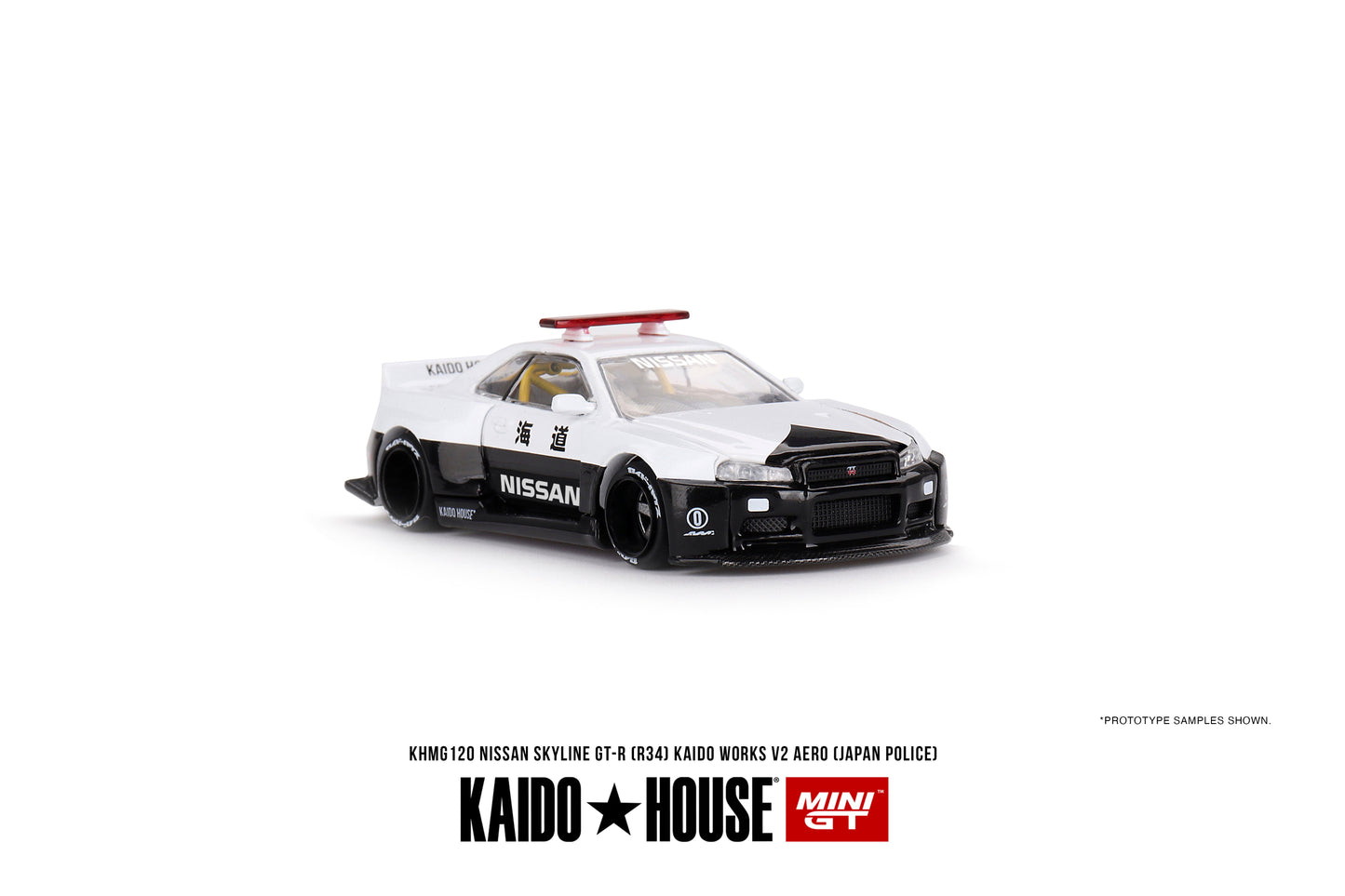 Mini GT - Nissan Skyline GT-R R34 Kaido Works (V2 Aero) Police - KAIDO HOUSE - Scala 1/64 KHMG120