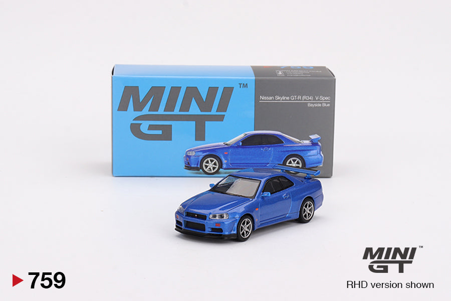 Mini GT - Nissan Skyline GT-R (R34) V-Spec Bayside Blue - Scale 1/64 MGT00759-R