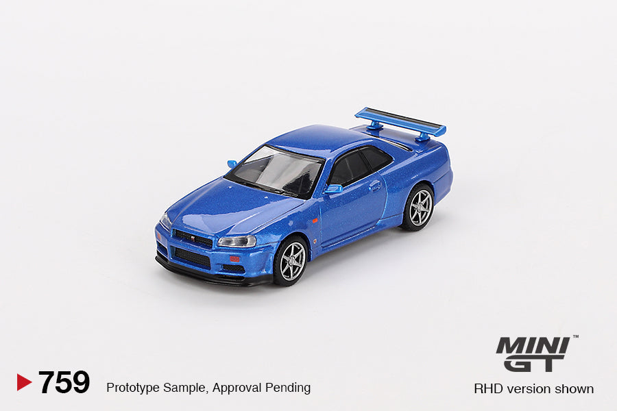 Mini GT - Nissan Skyline GT-R (R34) V-Spec Bayside Blue - Scale 1/64 MGT00759-R