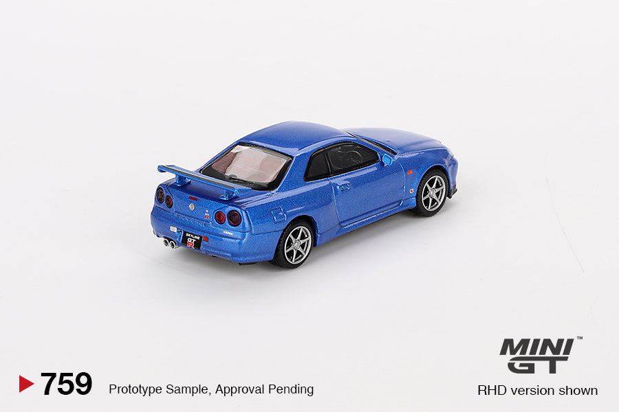 Mini GT - Nissan Skyline GT-R (R34) V-Spec Bayside Blue - Scale 1/64 MGT00759-R