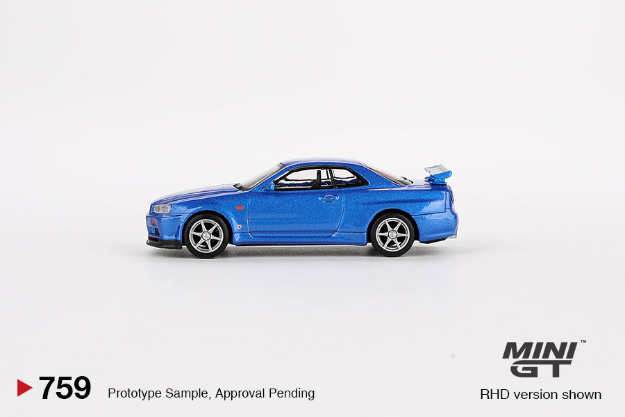 Mini GT - Nissan Skyline GT-R (R34) V-Spec Bayside Blue - Scala 1/64 MGT00759-R