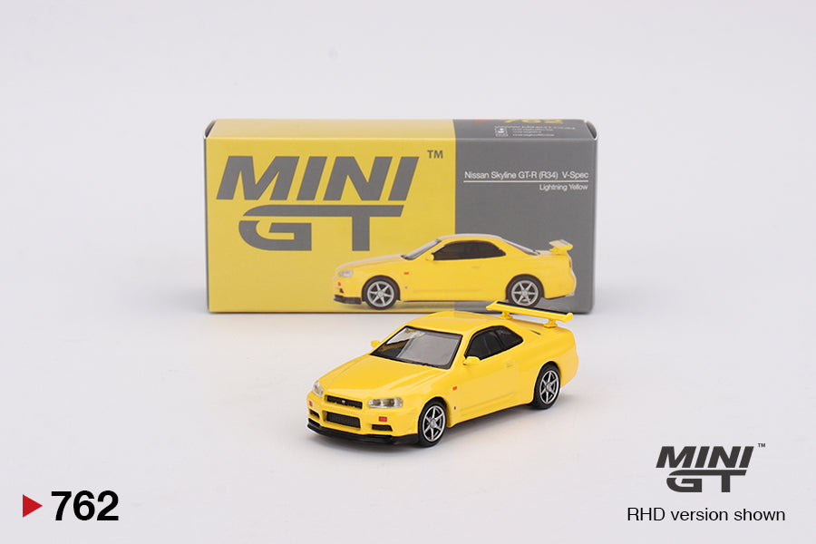 Mini GT - Nissan Skyline GT-R (R34) V-Spec Lightning Yellow - Scale 1/64 MGT00762-R