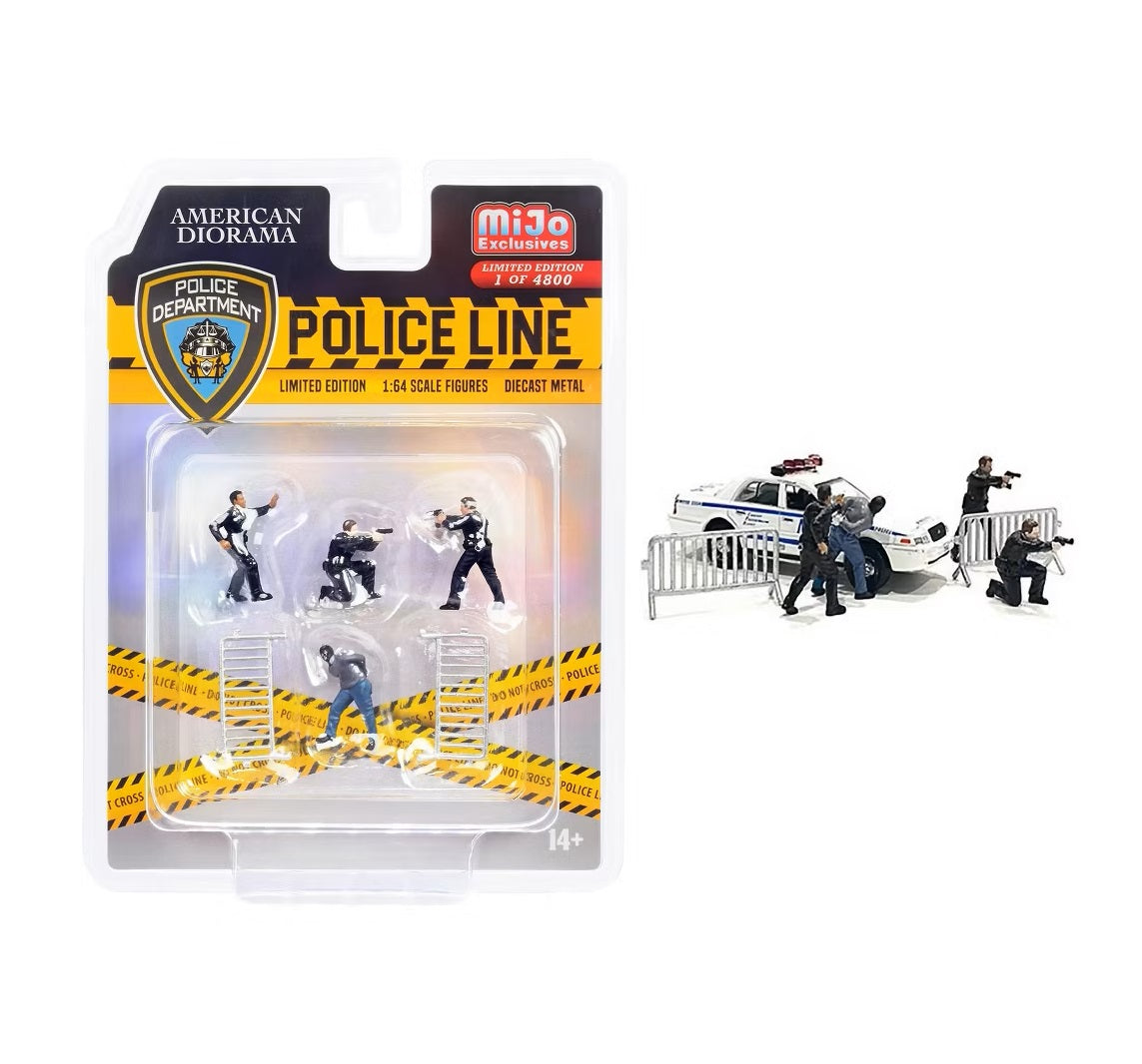 American Diorama - Police Line Metal Figures Set MiJo Exclusives - Scale 1/64 AD-76493MJ