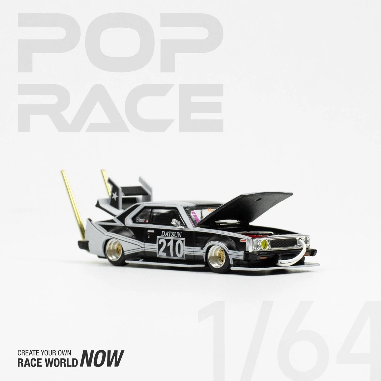 Pop Race - Datsun Skyline C210 Kaido Racer - Bosozoku Style Matte Black Scala 1/64 PR64-73