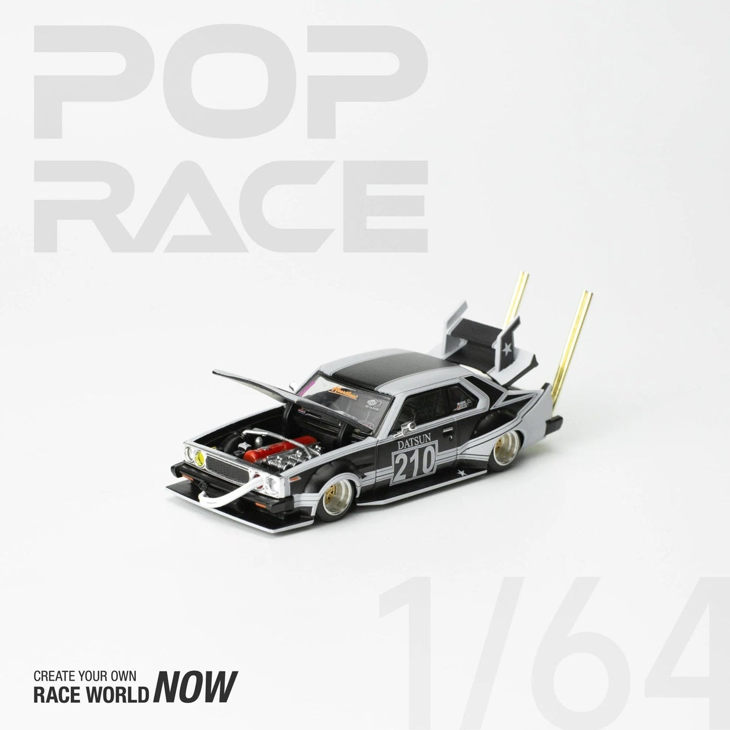 Pop Race - Datsun Skyline C210 Kaido Racer - Bosozoku Style Matte Black Scale 1/64 PR64-73