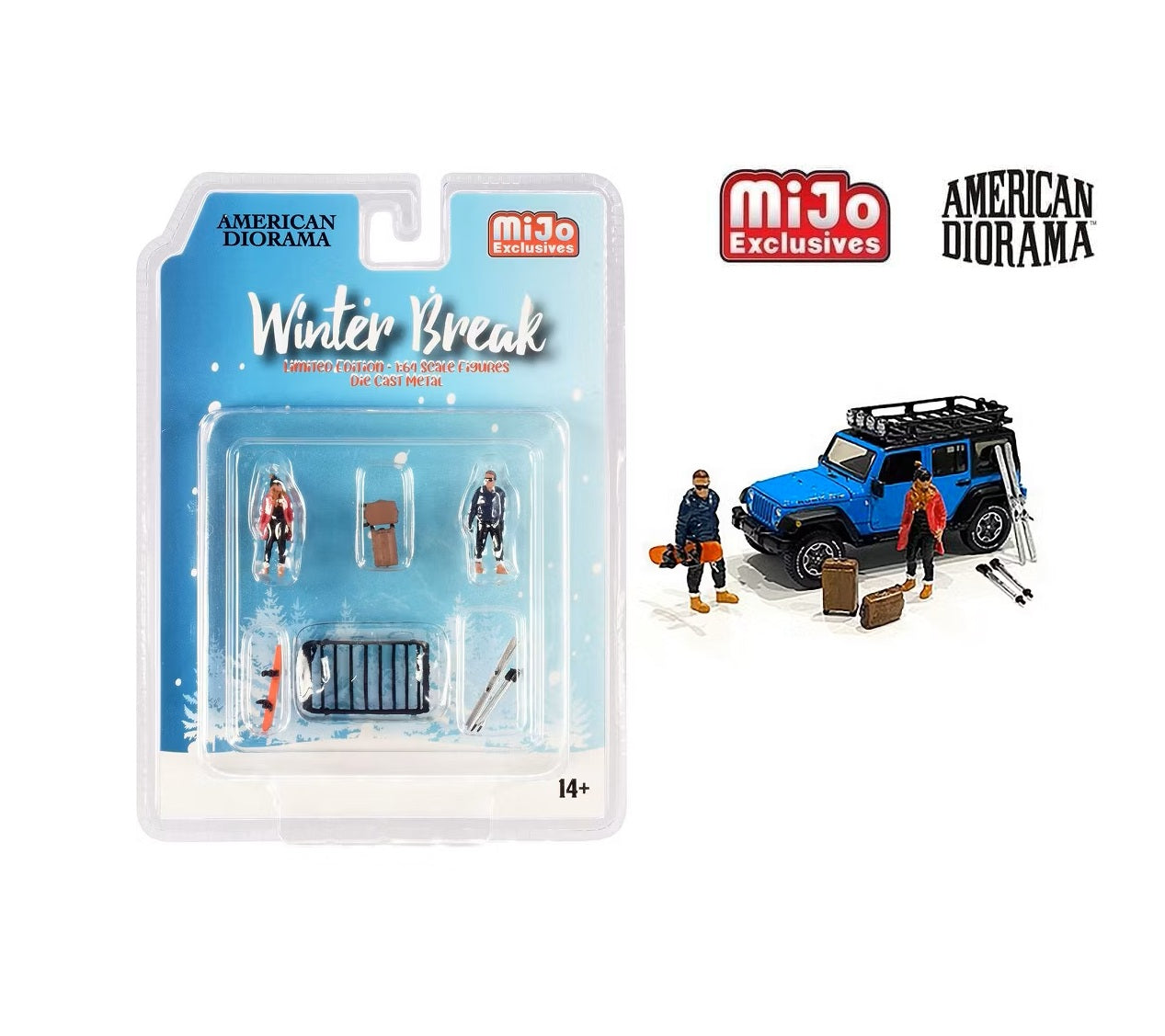 American Diorama - "Winter Break" Diecast Set of 6 pieces (2 Figurines and 4 Accessories) Car Not Included - MiJo Exclusives - Scale 1/64 AD-76462MJ