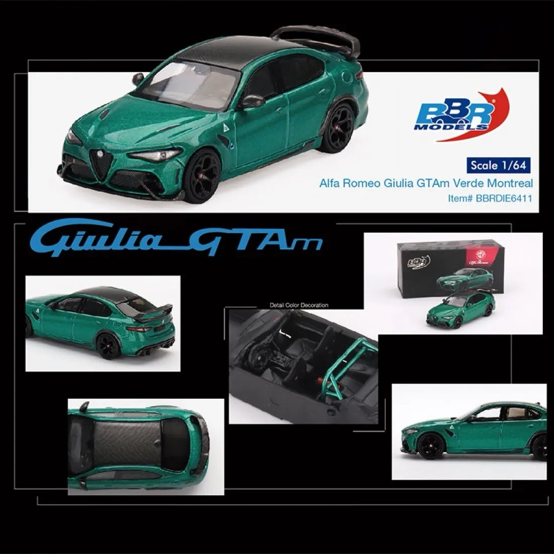 BBR Models - Alfa Romeo Giulia GTAm Verde Montreal - Scala 1/64 BBRDIE6411