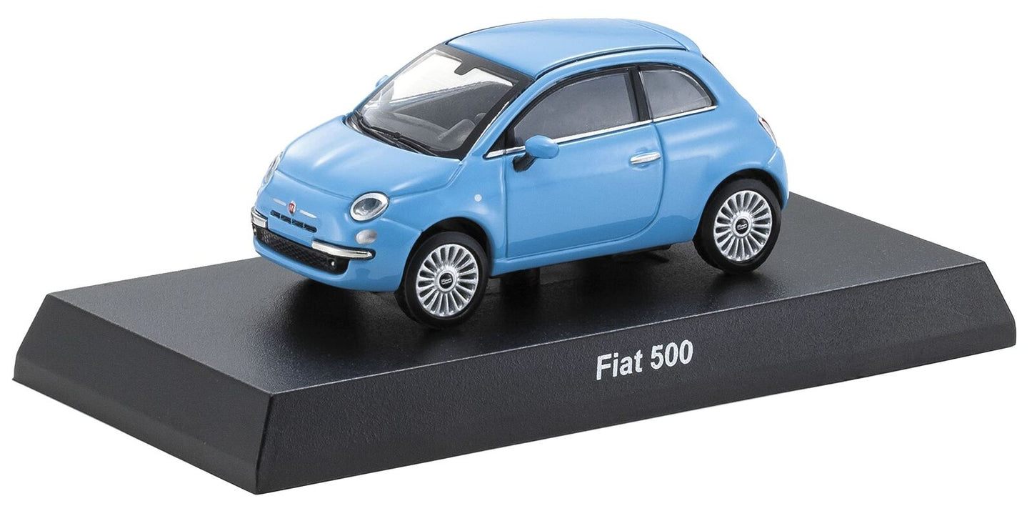 Kyosho - Fiat 500 2007 Blue - Mini Car &amp; Book - Scale 1/64