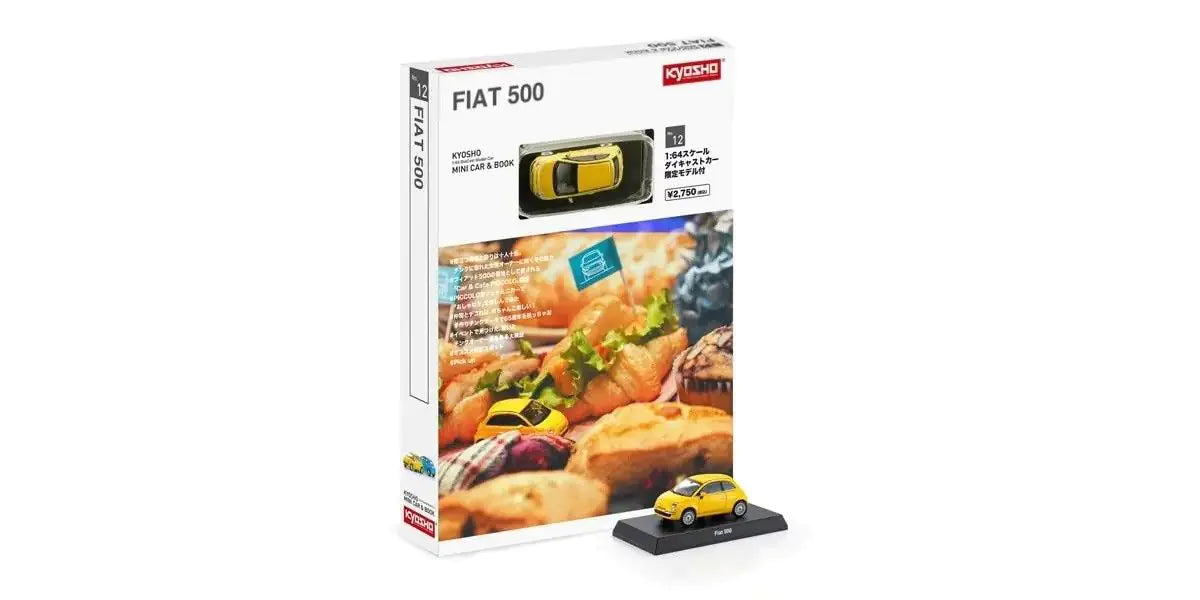 Kyosho - Fiat 500 2007 Yellow - Mini Car &amp; Book - Scale 1/64